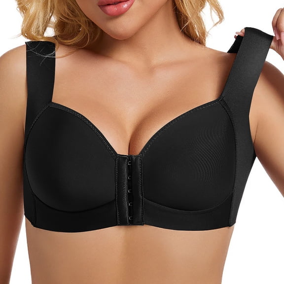 ALLLIST Front Closure Women's Sports Bras Wirefree Padded Bralette Plain Soft Black Underwear for Women