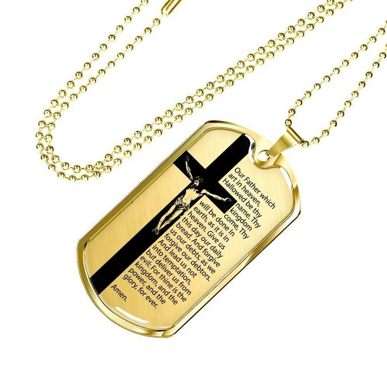 Men's Cross Dog Tag Necklace 18K Gold Plated/Stainless Steel English Bible  Words Prayer Necklaces 2-Layer Dog Tags Pendant