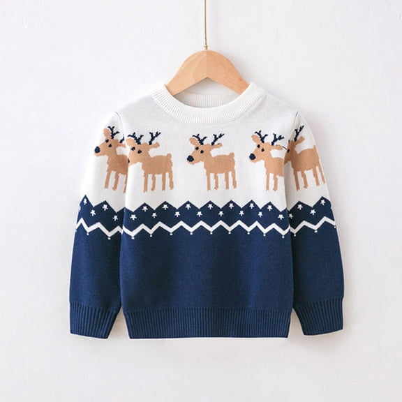 Bnwani Christmas Toddler Sweaters Girls Winter Knitted Cotton Crew Neck Sweater Blue