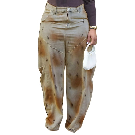 Women'S High Waisted Baggy Jeans Trendy Wide Leg Washed Distressed Denim Pants Brown M