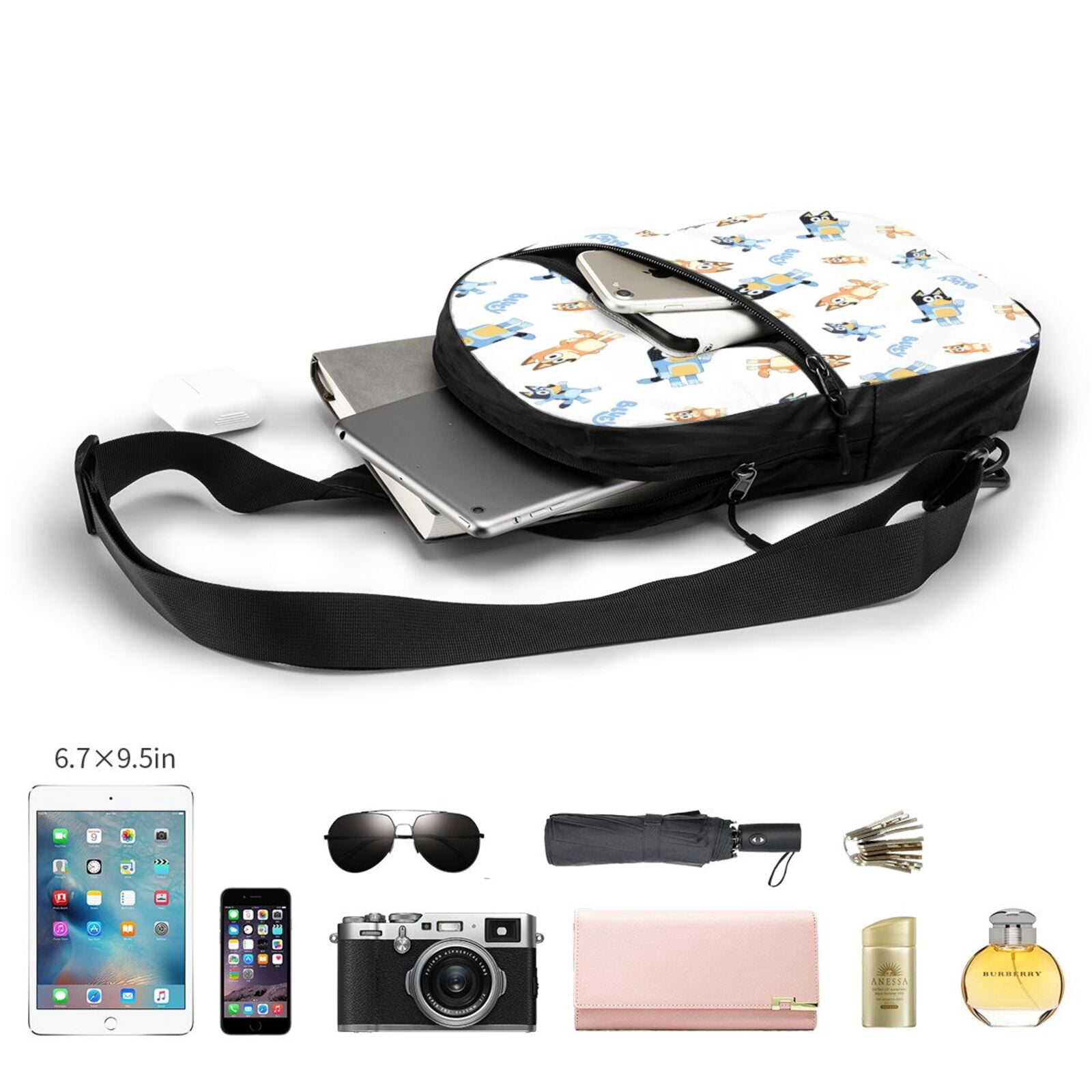 Kowoue Bluey Pattern Chest Pack Crossbody Bag - Portable and Lightweight Sling Bag for Travel, Hiking, Shopping with Adjustable Strap and Zipper Pockets