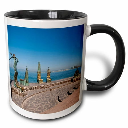 3dRose Sculpture, Malecon, Puerto Vallarta, Mexico - SA13 MDE0231 - Michael DeFreitas - Two Tone Black Mug, (Best Month To Go To Puerto Vallarta)