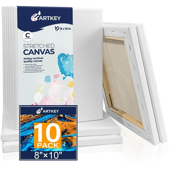 Artkey White Stretched Canvas for Paintings, 8"x10"-10 Pack,100% Cotton Acid-Free for Adult