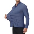 thumbnail image 2 of Youclos Men's Stretch Long Sleeve Button Down Dress Shirt, Band Collar with Chest Pockets, Casual Standard Fit, 2 of 8
