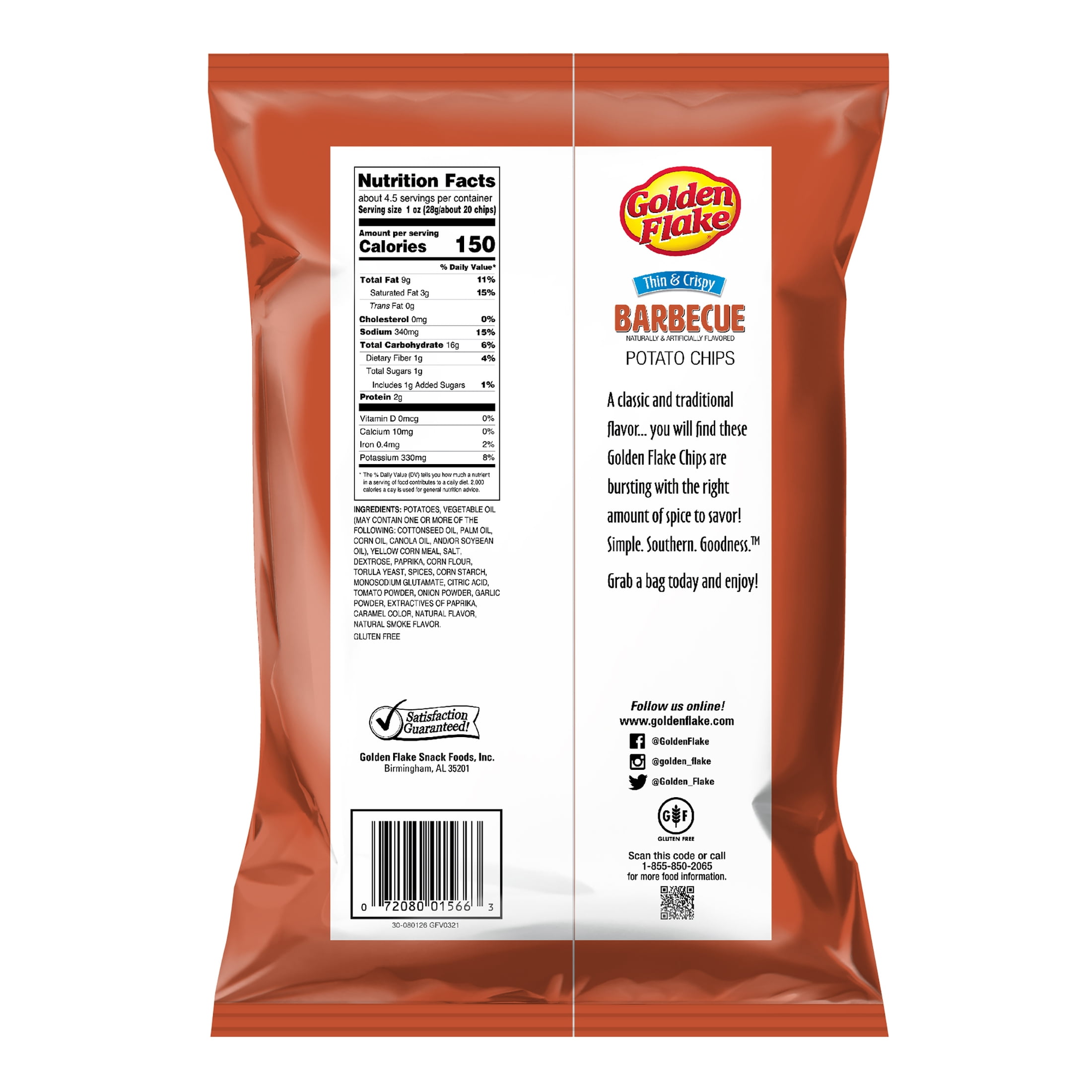 Golden Flake Barbecue Thin & Crispy Potato Chips, Gluten-Free, 4.625 oz Bag