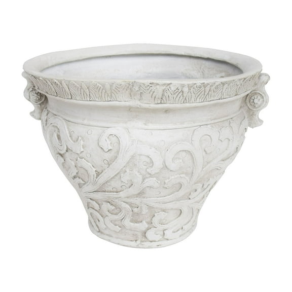 GDF Studio Doreen Outdoor Traditional Garden Urn Planter Pot with Floral Design, Antique White