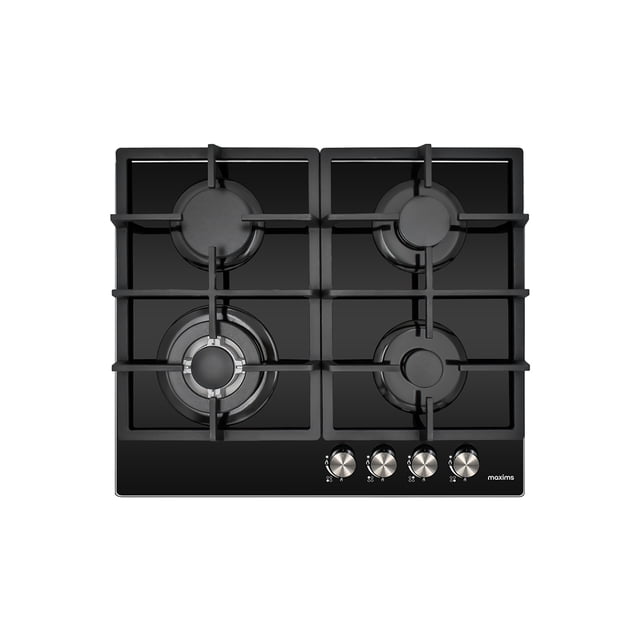Parrilla a gas empotrable Maxims 4 quemadores vidrio templado negro