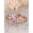 thumbnail image 2 of Sale: 1.25 Carat Peach Pink Morganite (princess cut Morganite) and Diamond Engagement Bridal Wedding Ring Set in 10k Rose Gold, 2 of 2