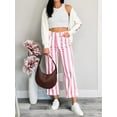 thumbnail image 2 of Womens Cropped Striped Pants Casual High Waisted Stretchy Straight Leg Denim Pants with Pockets, 2 of 6