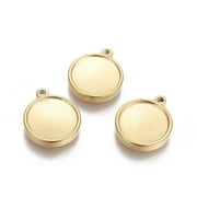 1pc Vacuum Plating 304 Stainless Steel Pendants Cabochon Settings Flat Round Golden Tray: 16mm 21x18x3.3mm Hole: 1.8mm