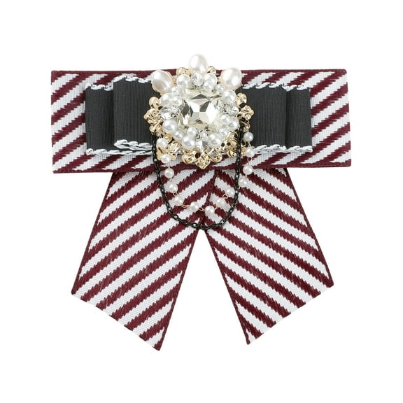 INSPIRE CHIC Women's Striped Rhinestone Bow Tie Fashion Chain Bow Tie Pin for Shirts