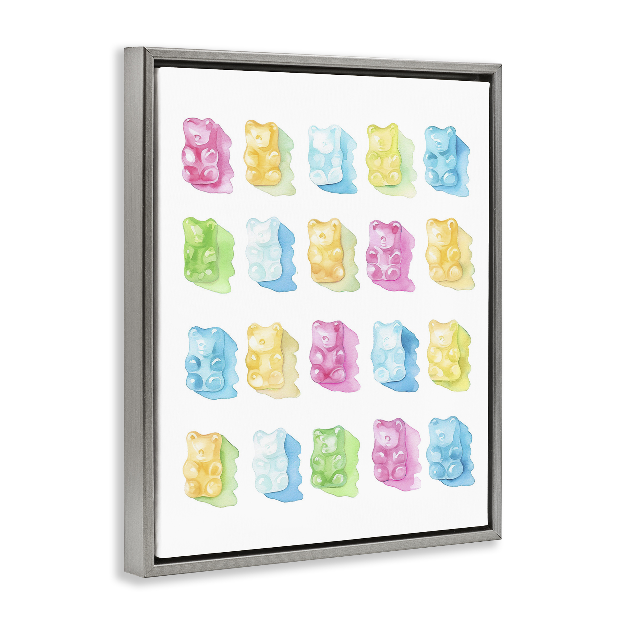 Pastel Candy Bears Collection Gray Framed Floater Canvas Wall Art, design by Lil' Rue