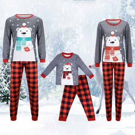 

Christmas Gifts Christmas Christmas Scarf Bear Print Tops And Pants Clothes Set Xmas Family Matching Pajamas Ployster Red Xl