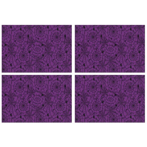 Halloween Purple Spider Web Pattern Summer Placemats Table Placemats Set Of 4-Linen Kitchen Washable Placemats Table Mats 11.8"x17.7" Non-Slip Heat Resistant