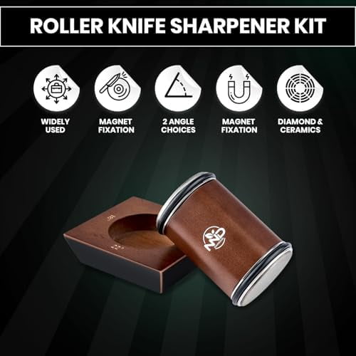 Upgraded Rolling Knife Sharpener Kit, Multi-Angle Adjustable Tool (Diamond/Ceramic Discs) – Makes Knife Sharpening Easy (Home Decor, Kitchen, & Other)