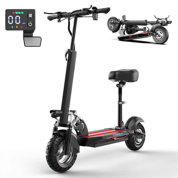 Electric Scooter with Seat, 1500W Peak, 26MPH & Max 45Miles, 48V 13AH Battery E Scooter with Dual Suspension/Dual Disc Brake, 10" Off-Road Foldable Sport Scooter for Tenns Adults