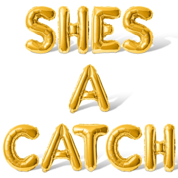 Letter Balloons - SHES A CATCH 16" Inch Alphabet Letters Foil Mylar Balloon Bachelorette Party Banner (Gold)