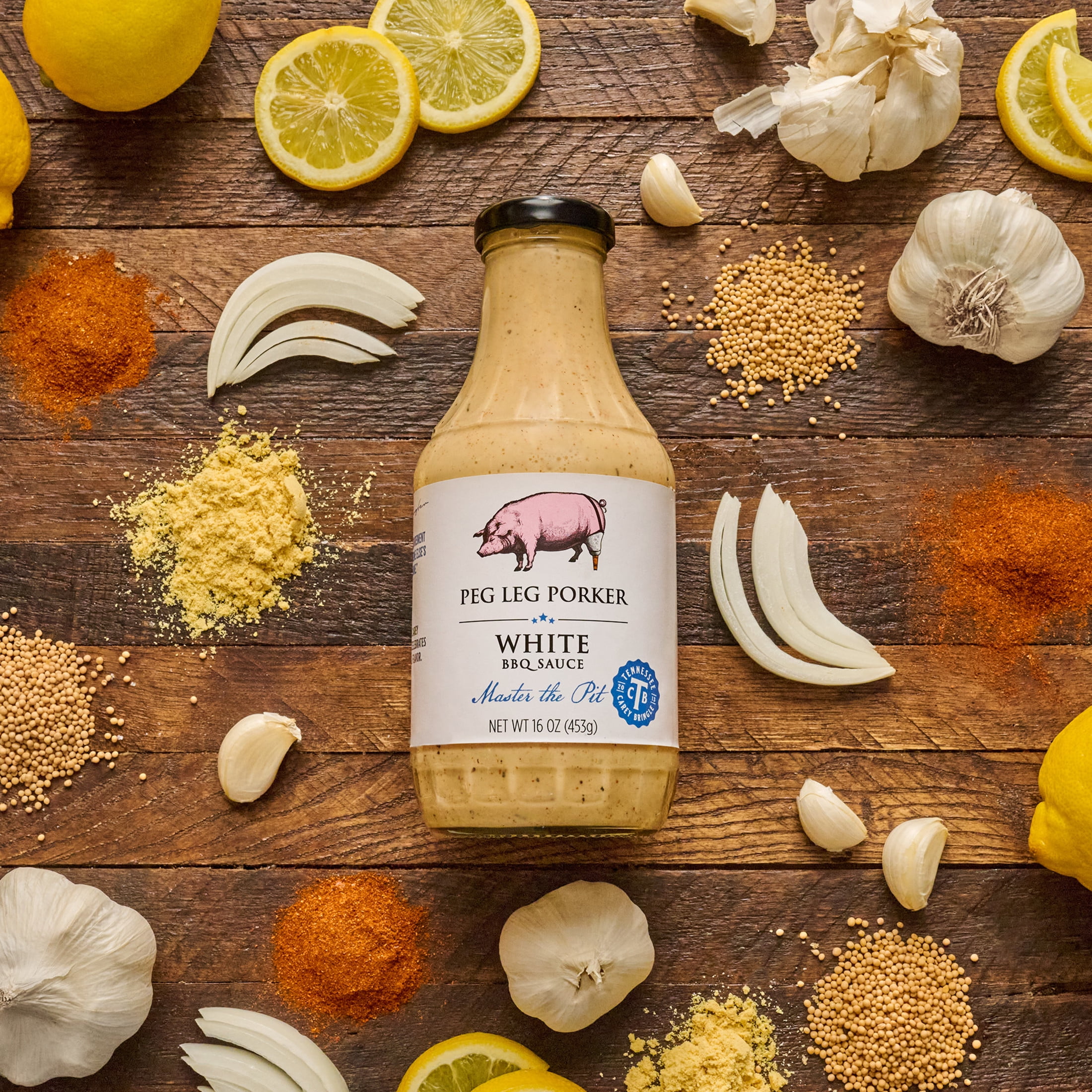 (6 pack) Peg Leg Porker White BBQ Sauce, 16.0 oz Bottle