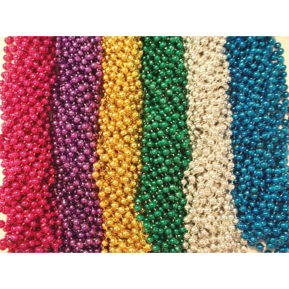 144 Bright Mardi Gras Beads Party Favors Necklaces Metallic 12 Dozen Lot