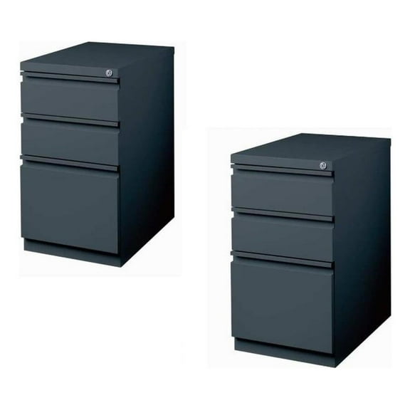 Home Square 3 Drawer Mobile File Cabinet in Charcoal in Set of 2
