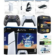Sony PlayStation 5 Astro Bot Slim Digital Bundle with Disc Drive, Pulse Elite Headset, Extra Controller, Vertical Stand, MightySkins Game Collection Services and 2 Year Extended Warranty - Gray Camo