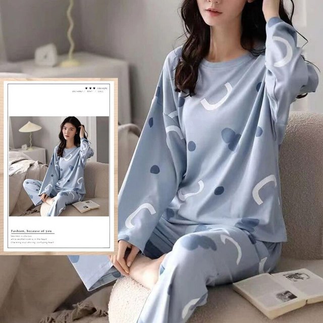Pijamas de poliéster con lunares para mujer, ropa de dormir de manga larga, conjuntos de ropa para el hogar, ropa de dormir informal de dibujos animados, talla 5XL, primavera y otoño