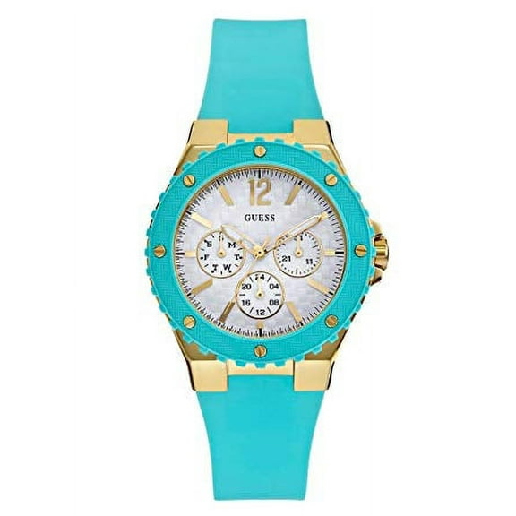 GUESS Women's U0149L3 Turquoise and Gold-Tone Sport Watch