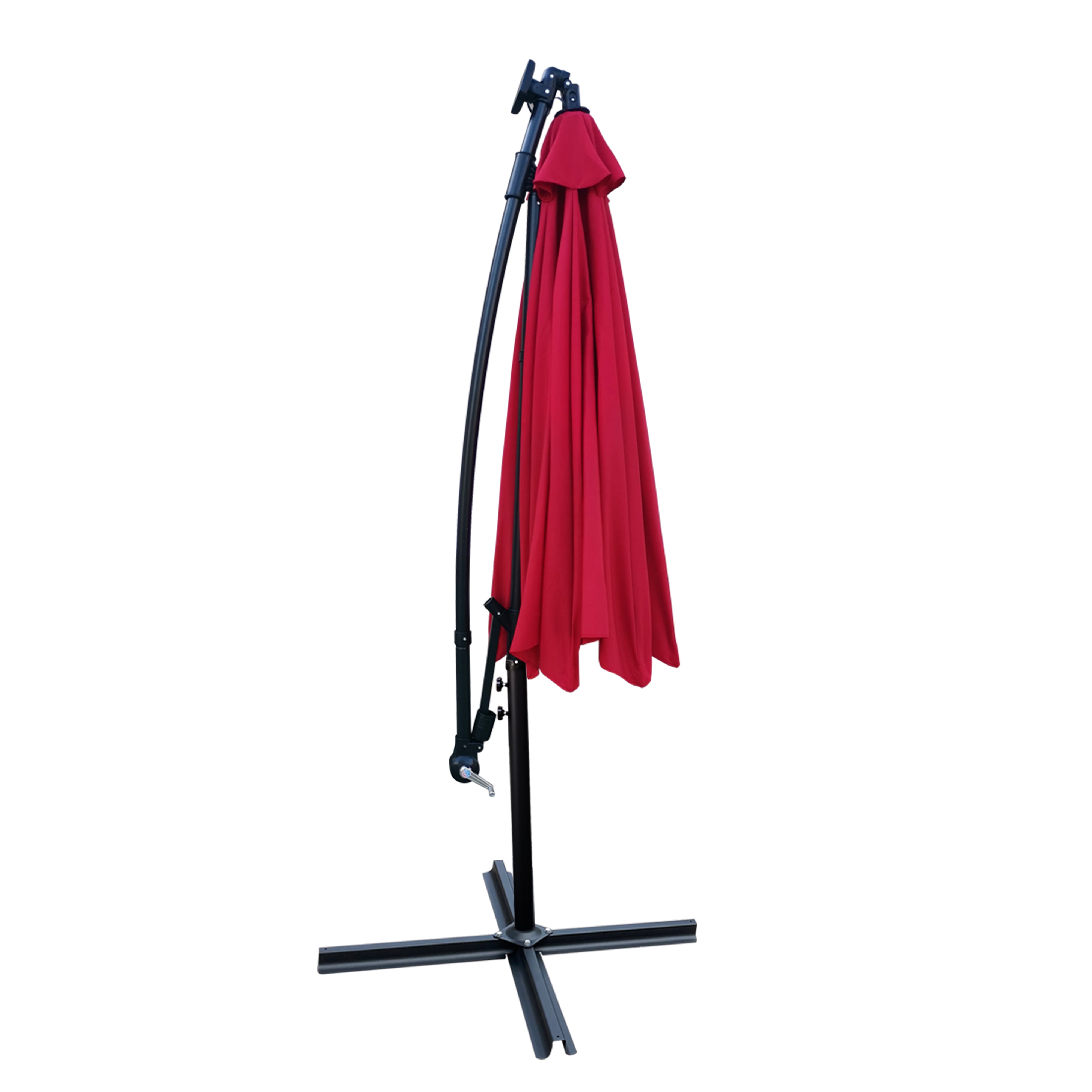 10 FT Round Outdoor Patio Umbrella, Solar LED Lighted Waterproof Sun Shade Umbrella with Stable Base, Red
