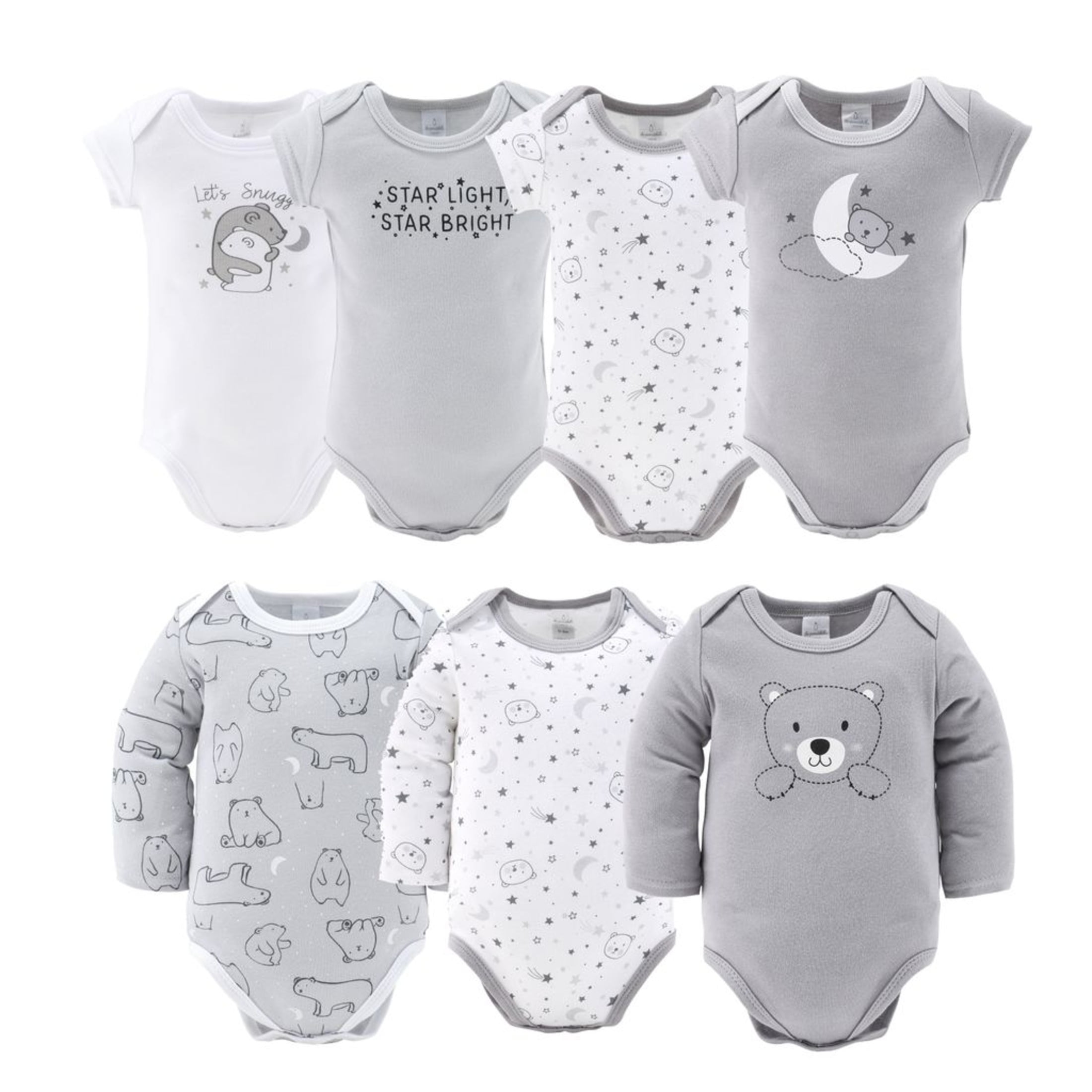 The Peanutshell Newborn Baby Layette Gift Set for Baby Boys and Girls, Shower Gift Essentials, Grey and White Celestial Bears