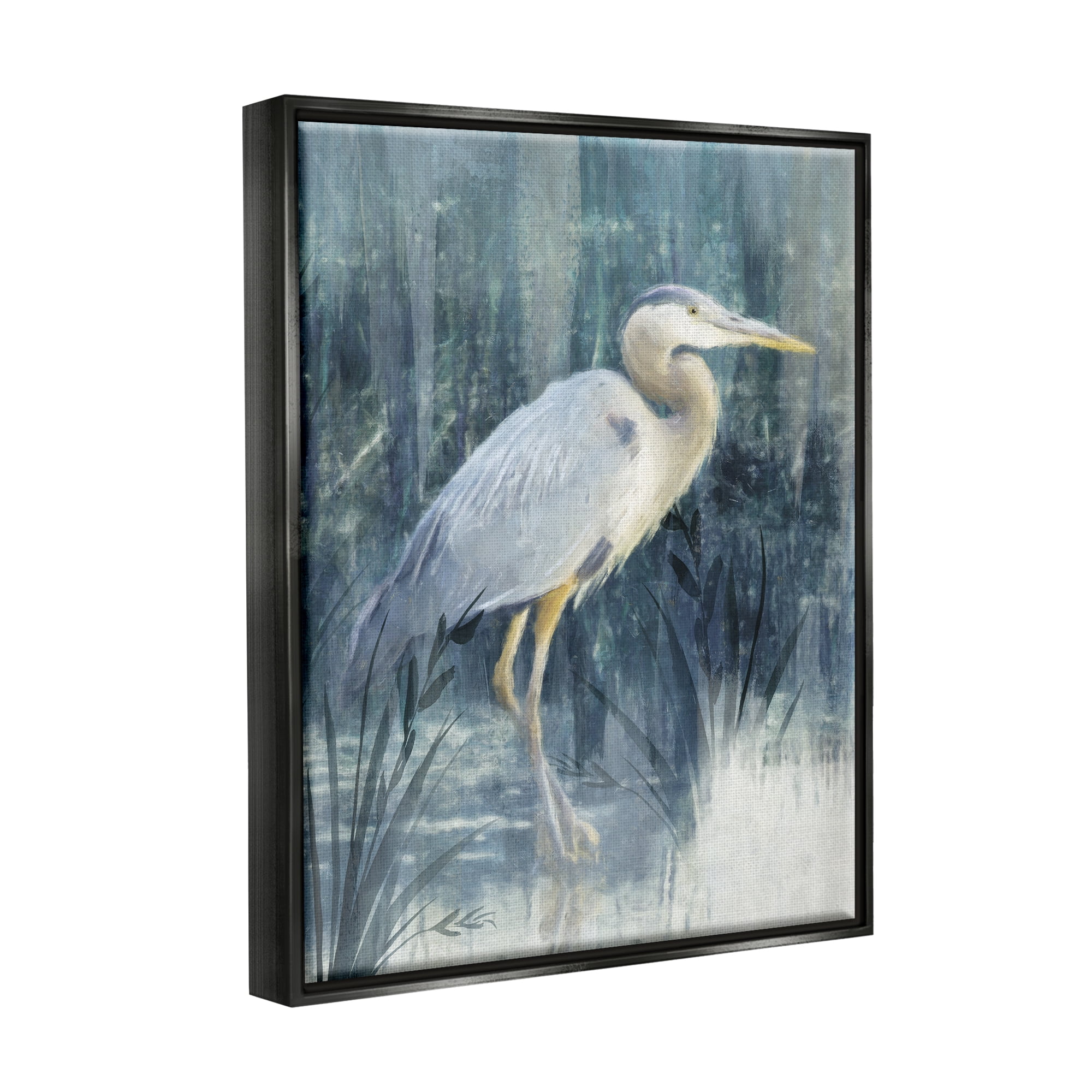 Stupell Egret River Reeds Nature Grasses Animals & Insects Painting Black Floater Framed Art Print Wall Art