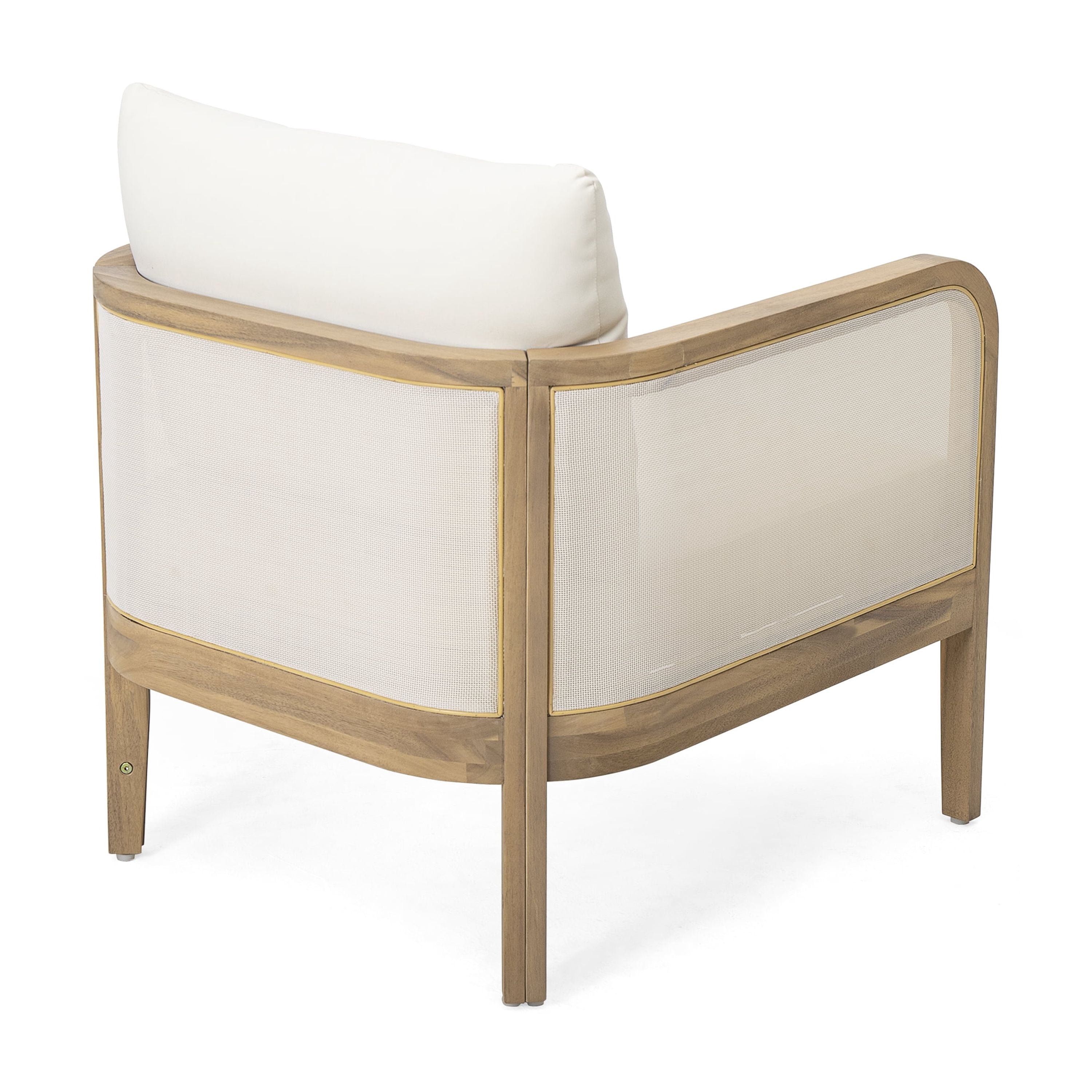Outdoor Patio Club Chair with Acacia Wood and Textilene Mesh, Deep Seating Armchair and Garden Chair with Waterproof Cushion for Porch Backyard, 400 lb Cap, Teak and Beige