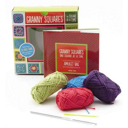 Granny Squares, One Square at a Time Amulet Bag: Creative Craft Kit, Includes Hook and Yarn for Making Two Amulet Bag Necklaces