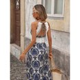 thumbnail image 5 of Blue All-Over Damask Print Lace Trim Spaghetti Strap Maxi Dress Boho Summer Beach Vacation Dress, 5 of 8