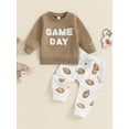 thumbnail image 3 of Elippeo Toddler Boys Fall Outfits Fuzzy Letter Embroidery Long Sleeve Sweatshirts and Rugby Print Long Pants 2Pcs Clothes Set 6 12 18 24 Months 3 Years, 3 of 9