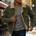 thumbnail image 3 of Ceisia Mens Lapel Corduroy Sherpa Lined Button Front Warm Winter Jacket Coat Army Green M Gift, 3 of 7
