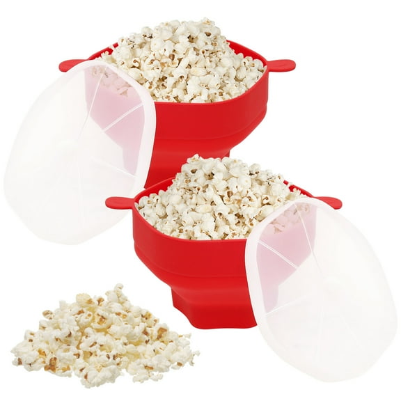 Pluokvzr 2pcs Microwave Popcorn Maker Reusable Silicone Popcorn Popper with Lid and Handle Collapsible Popcorn Bucket Heat-Resistant Popcorn Popper Bowl Dishwasher Safe for Home Party
