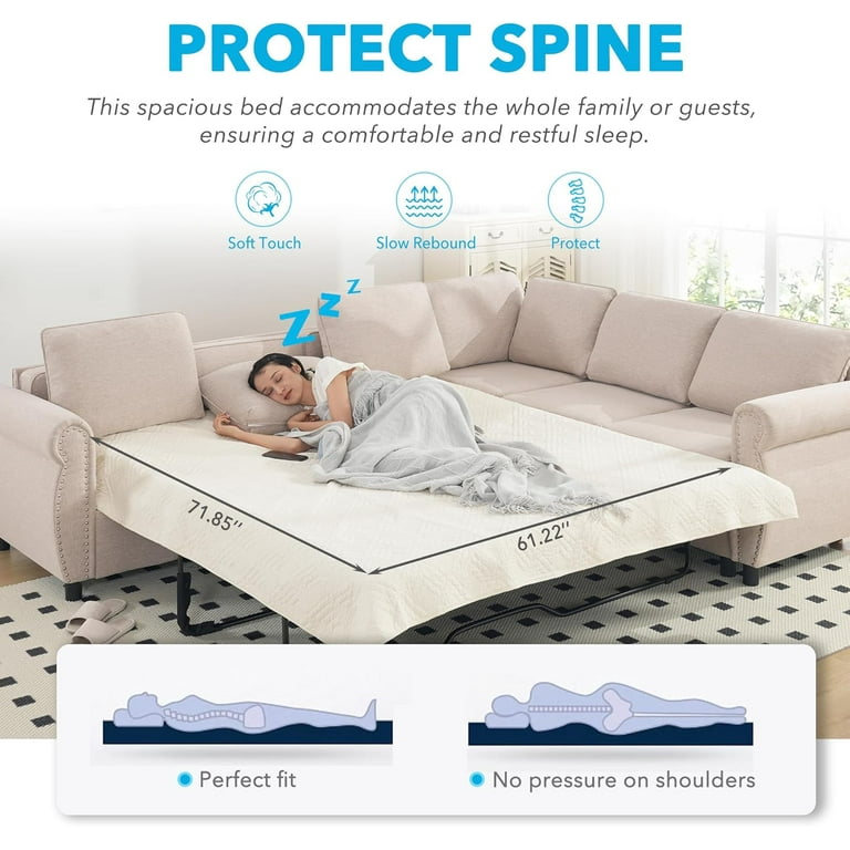 Sleeper Sofa Bed Pull Out Couch with Mattress 104 6 Seater Upholstery Sectional Couches Modern Comfy L Shape Sofa Couch Living Room Furniture