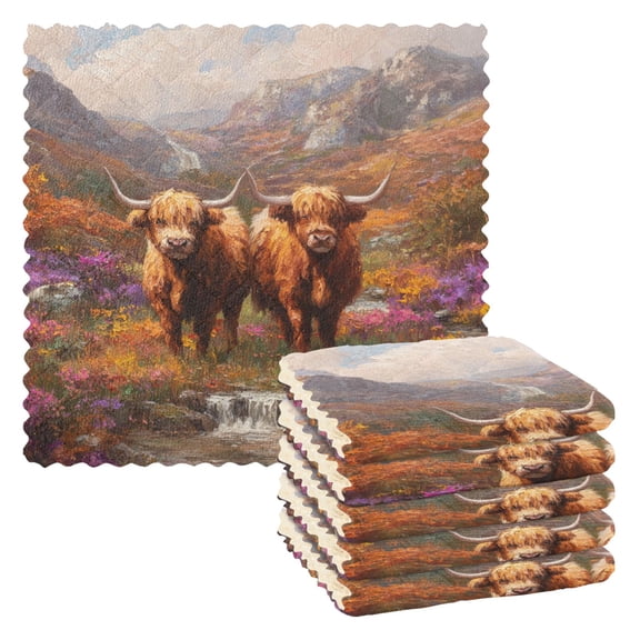 6 Pieces of Kitchen Towels 11x11Inch Kitchen Dish Cloths Kitchen Dish Towels Reuseable Cleaning Cloths Two Cute Cattle