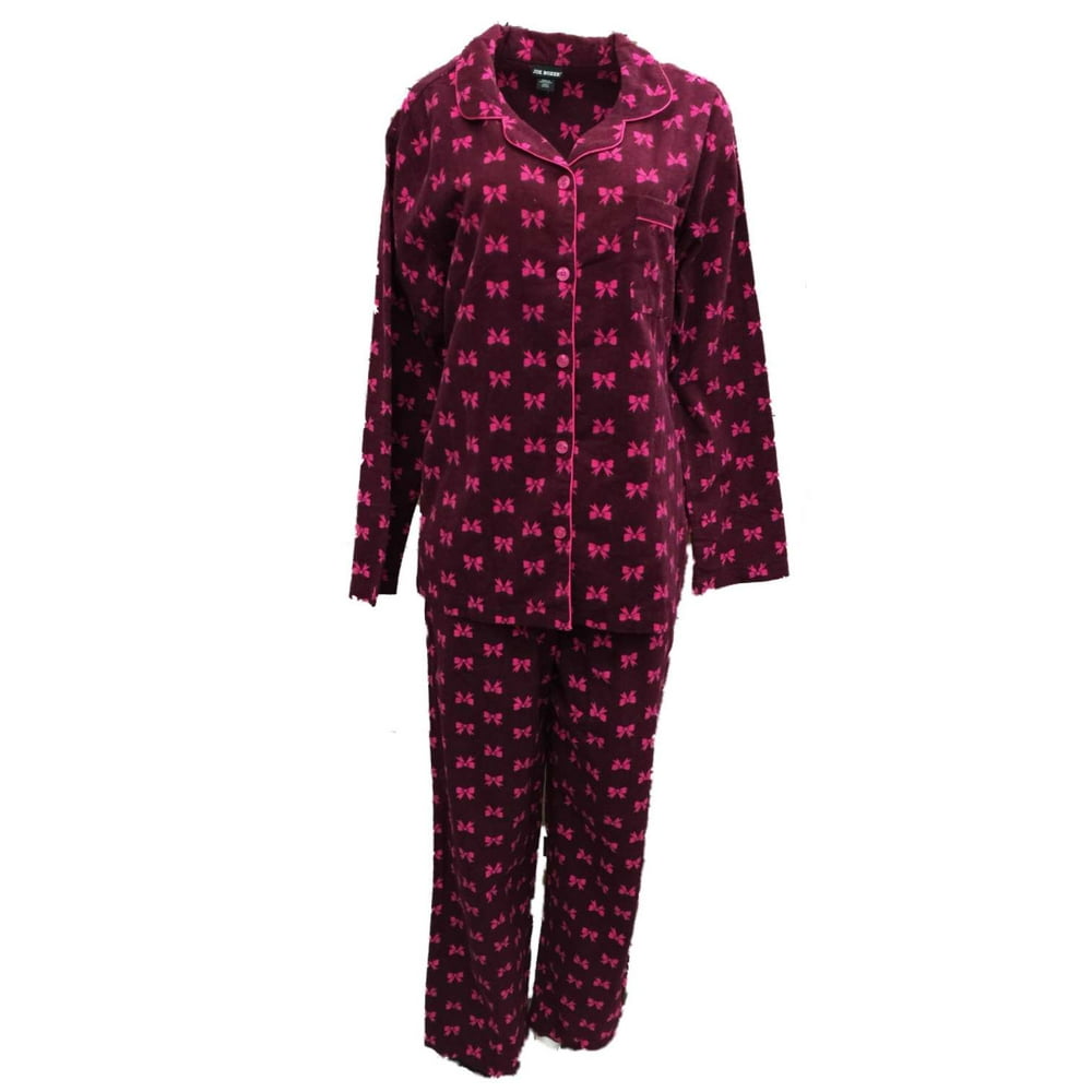 Joe Boxer Joe Boxer Womens Burgundy & Pink Bow Print Flannel Pajamas