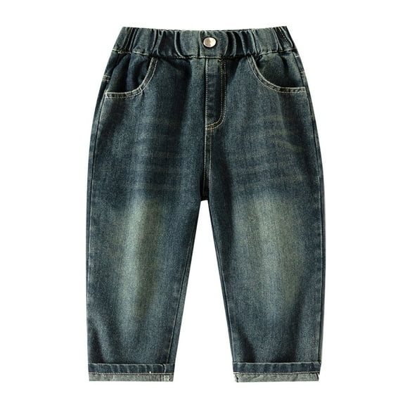 SUYOLL Children Boys Stretch Denim Pants Comfortable Casual Loose Fit Jeans with Elastic Waist Outdoor Daily Wear Quick Dry Pants 3-10 Years