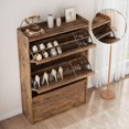 thumbnail image 4 of Shoe Storage Cabinet with Flip Drawers, Wood Hidden Shoe Storage with Adjustable Shelf, Freestanding Narrow Slim Shoe Organizer for Front Door Entrance, Living Room, Hallway, Bedroom, 4 of 7