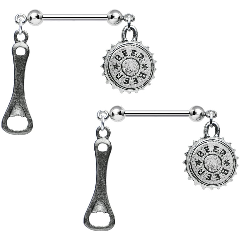 Body Candy Handcrafted Stainless Steel Beer Lover Nipple Ring Set of 2 14 Gauge 5 8