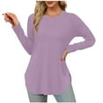 thumbnail image 1 of ameIAEA Solid Color Shirts for Women Long Sleeve Crewneck Basic Tees Spring Casual Loose Tops, 1 of 6
