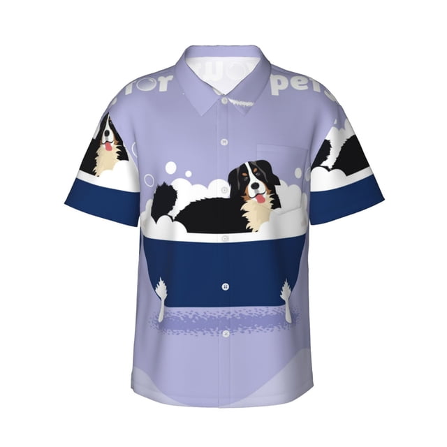 Balery Bernese Mountain Dog Sitting Bath Tub Camisas hawaianas de manga corta para hombre, camisas playeras de corte holgado, camisas de vacaciones con botones,X-Large
