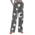 thumbnail image 2 of LUGOGNE Fuzzy Fleece Pants Women Warm Winter Pajama Pants Star Moon Print Soft Comfortable Home Casual Bottoms with Pockets Black,L, 2 of 9