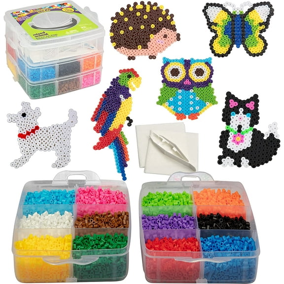 SCS Direct Fuse Bead Super Kit Animal Theme Pixel Art Project Craft Kit (8000 Piece)