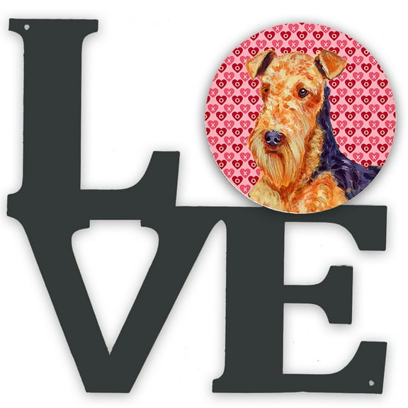 Airedale Hearts Love and Valentines Day Portrait Metal Wall Artwork LOVE