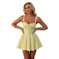 thumbnail image 3 of Women Y2k Lace Mini Dress Ruffle Hem Tie Back Short Dress Flowy A Line Bodycon Dress Party Clubwear Yellow XS, 3 of 9