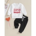 thumbnail image 2 of Bagilaanoe 2Pcs Toddler Baby Boy Valentine's Day Clothes Letter Print Long Sleeve Sweatshirt Tops + Sweatpants 6M 12M 18M 24M 3T Kids Pants Set, 2 of 8
