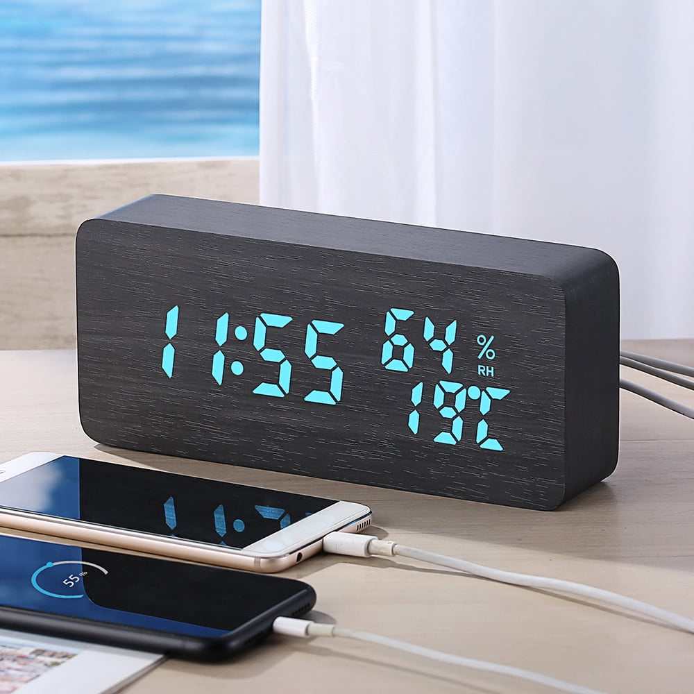Wooden Alarm Clock 115 Colored Time Humidity Temperature Date